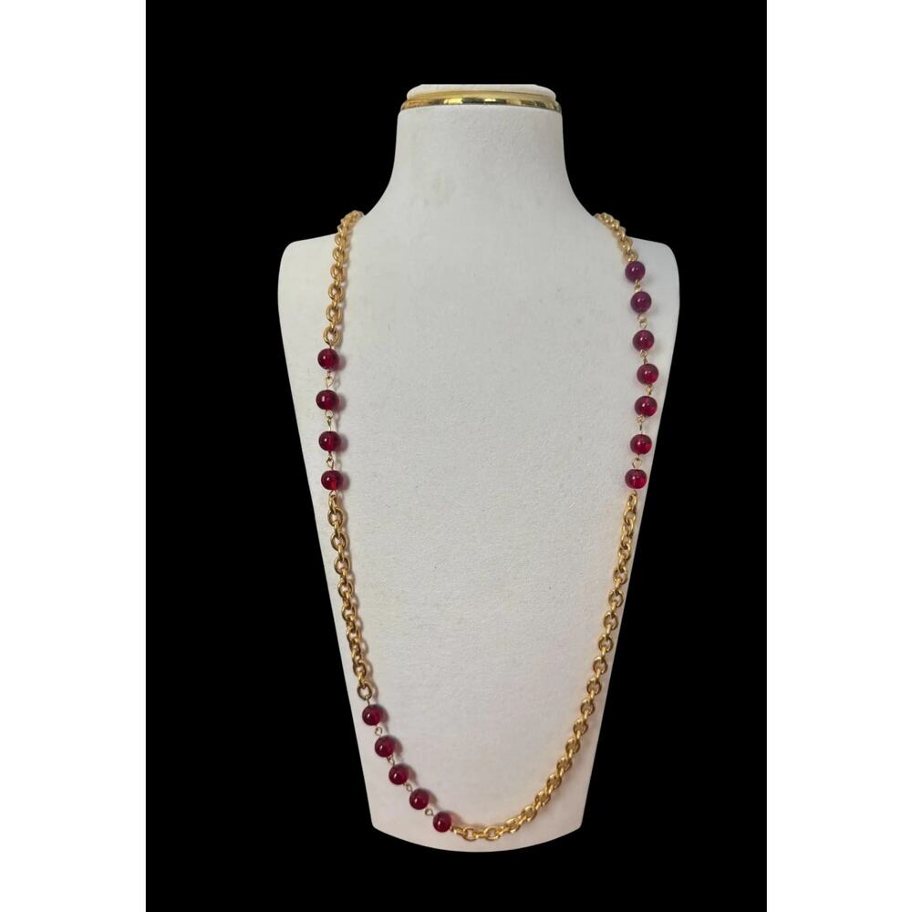 Vintage Chanel Gripoix Ruby Glass and Gold Chain
 Necklace